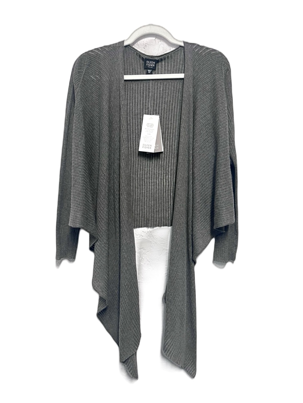 Eileen Fisher Charcoal Ribbed Draped Open-Front Cardigan
